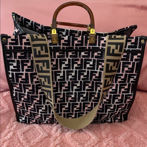 Women's Black White and Pink Tote Bag - Picture 2 of 16